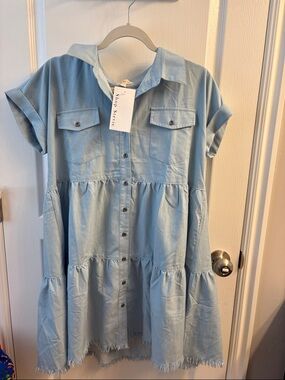 Shop Stevie Light Blue Button-Front Tiered Dress